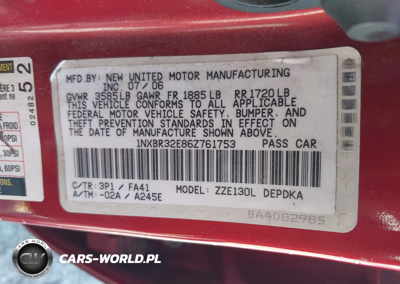 2006 Toyota Corolla Ce VIN:1NXBR32E86Z761753 - 9