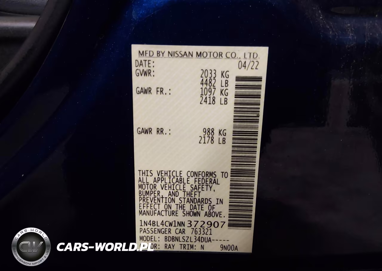 2022 Nissan Altima Sr Intelligent Awd VIN:1N4BL4CW1NN372907 - 9
