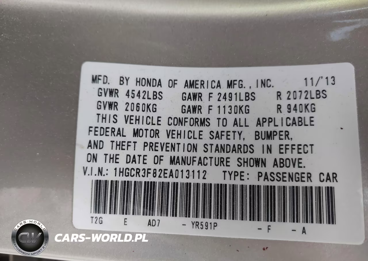 2014 Honda Accord Ex-L V-6 VIN:1HGCR3F82EA013112 - 9