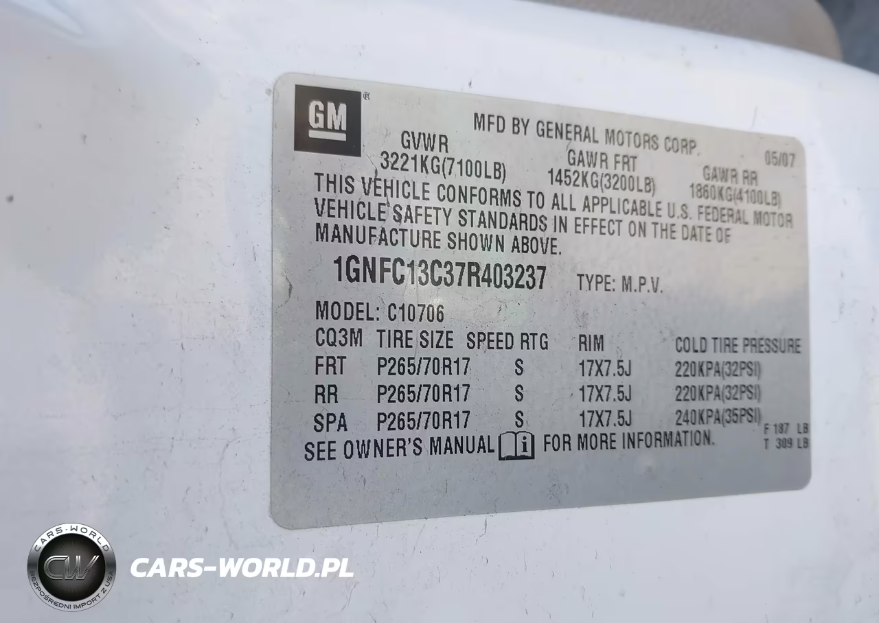 2007 Chevrolet Tahoe Ls VIN:1GNFC13C37R403237 - 9