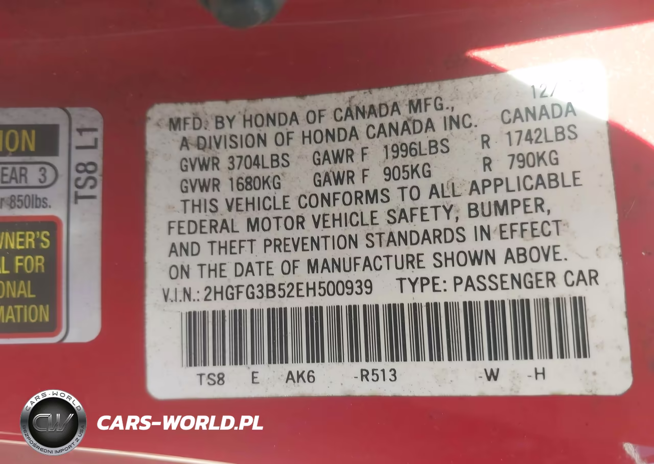 2014 Honda Civic Lx VIN:2HGFG3B52EH500939 - 9