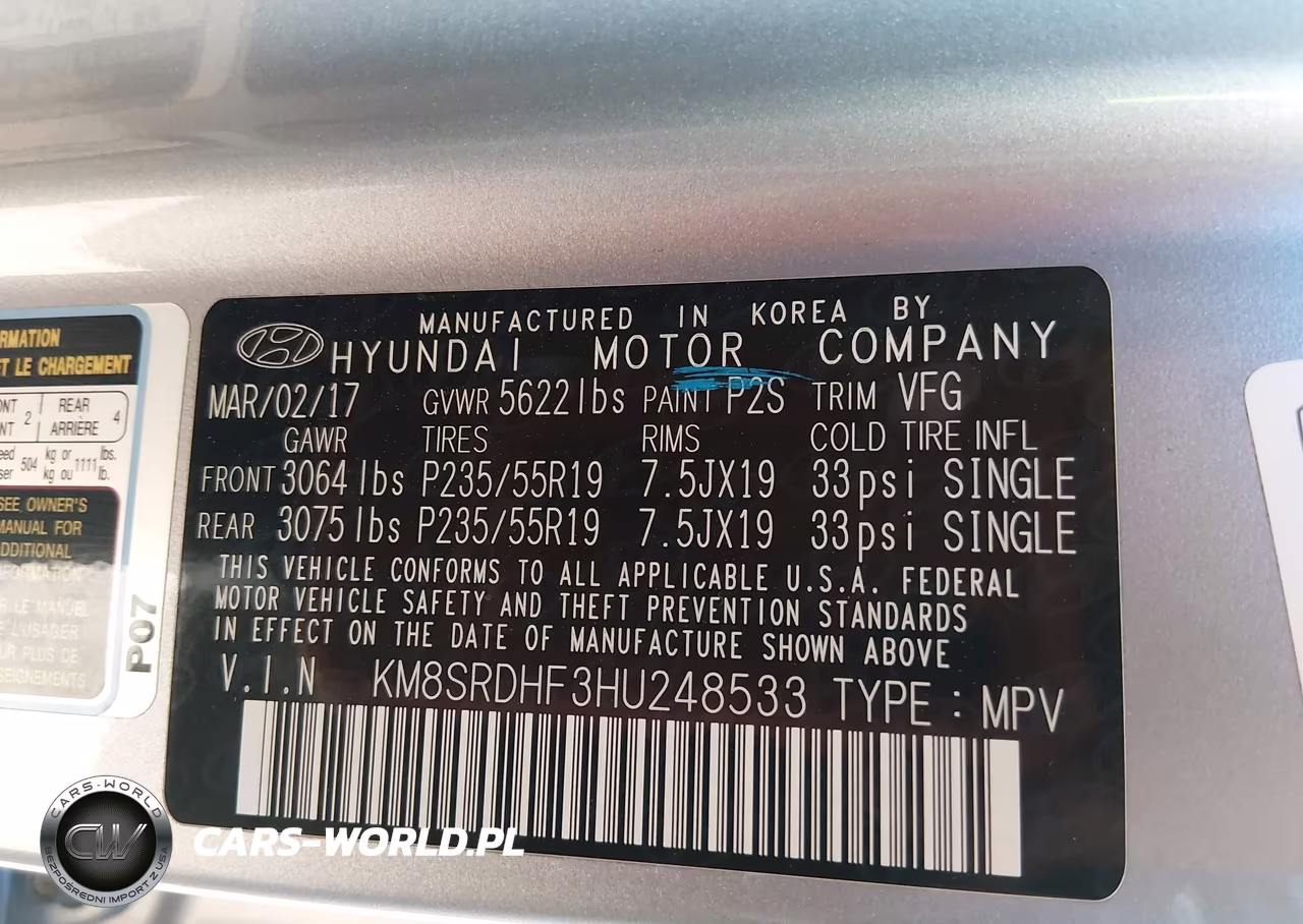 2017 Hyundai Santa Fe VIN:KM8SRDHF3HU248533 - 9