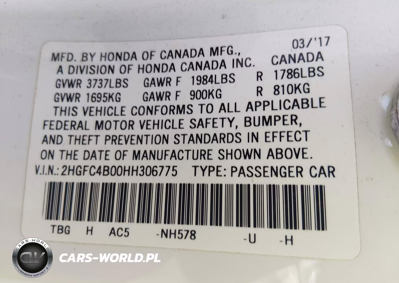 2017 Honda Civic Lx-P VIN:2HGFC4B00HH306775 - 9