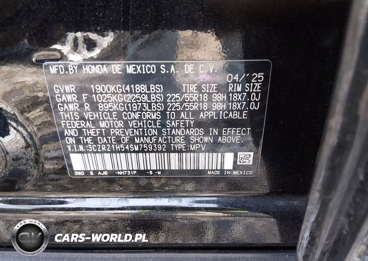 2025 Honda Hr-V 2Wd Sport VIN:3CZRZ1H54SM759392 - 9