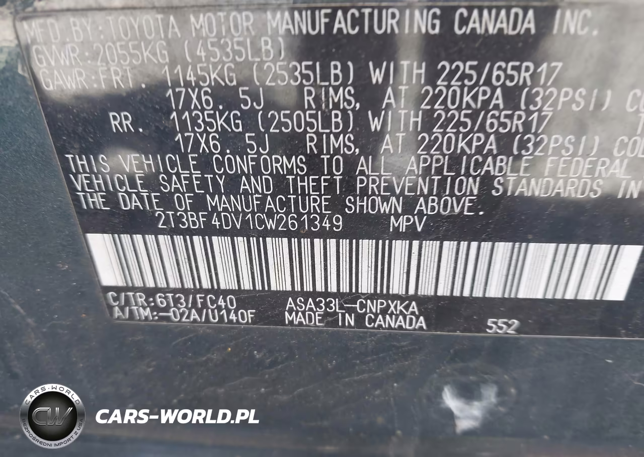 2012 Toyota Rav4 VIN:2T3BF4DV1CW261349 - 9