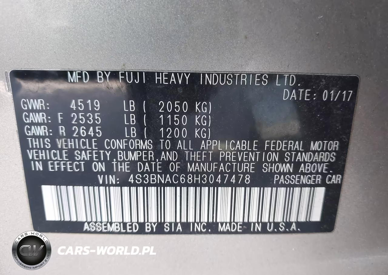 2017 Subaru Legacy 2.5I Premium VIN:4S3BNAC68H3047478 - 9