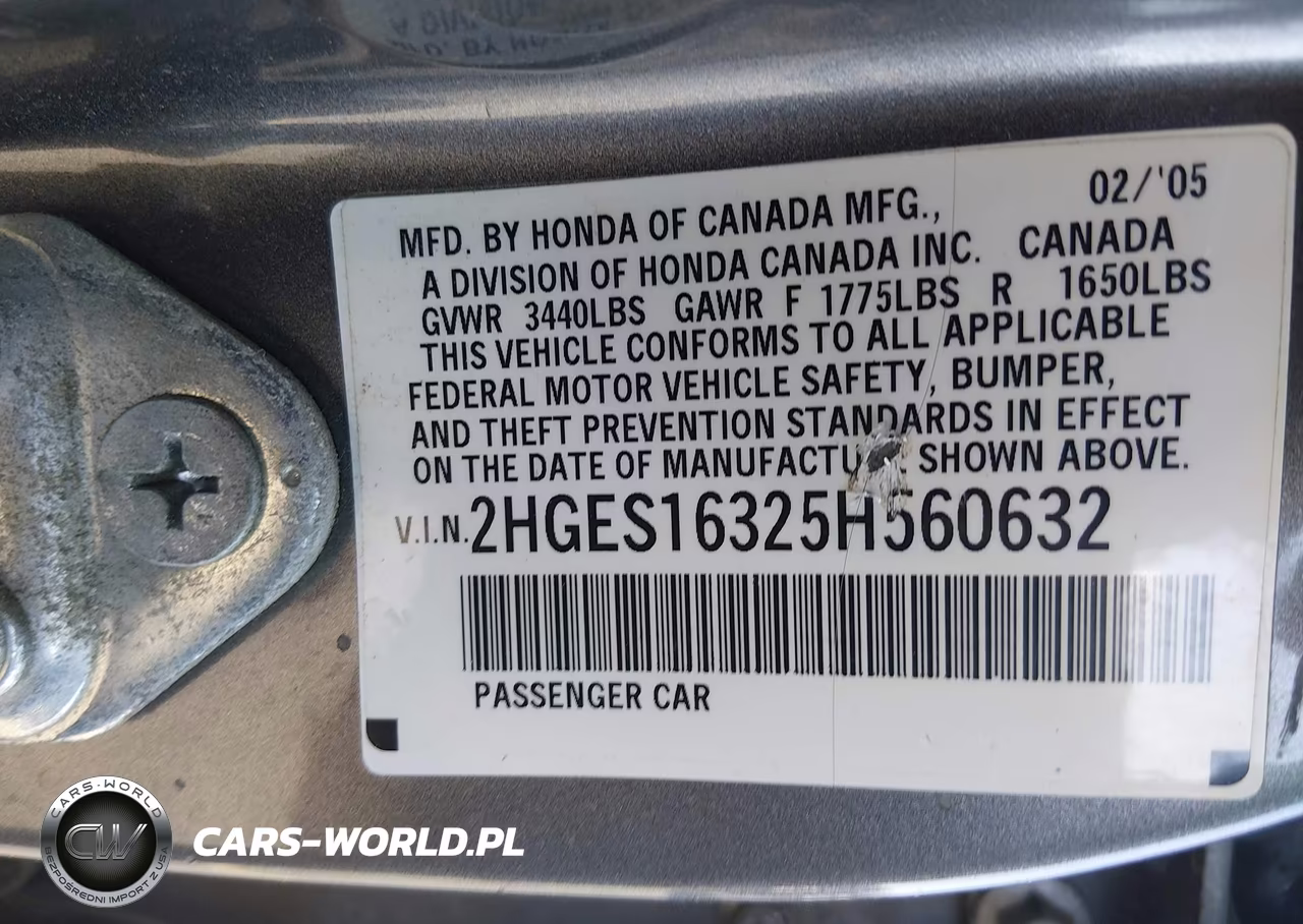 2005 Honda Civic Vp VIN:2HGES16325H560632 - 9