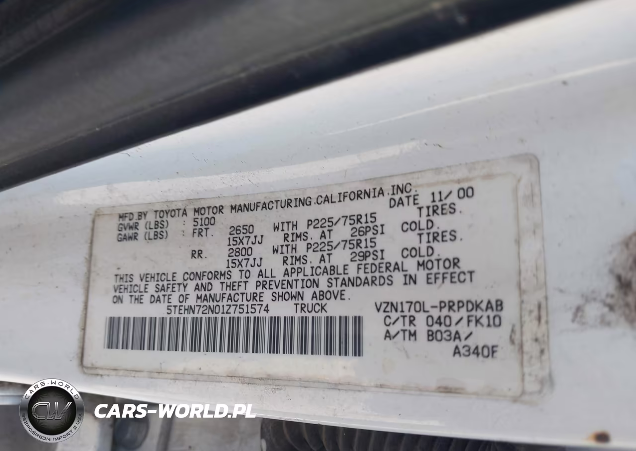 2001 Toyota Tacoma Base V6 VIN:5TEHN72N01Z751574 - 9