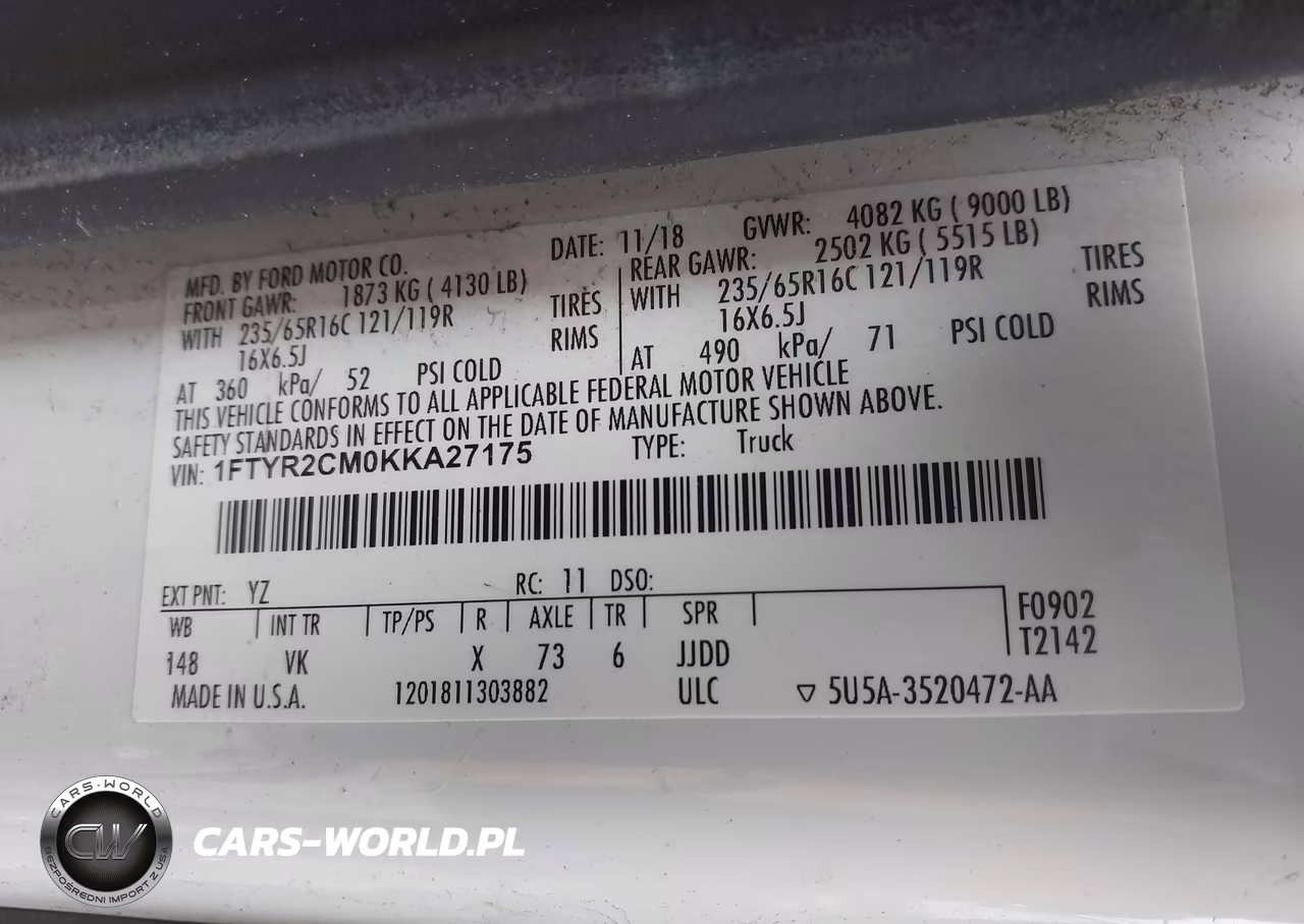 2019 Ford Transit-250 VIN:1FTYR2CM0KKA27175 - 9