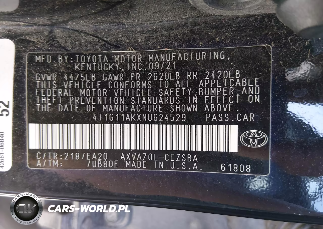 2022 Toyota Camry Se VIN:4T1G11AKXNU624529 - 9