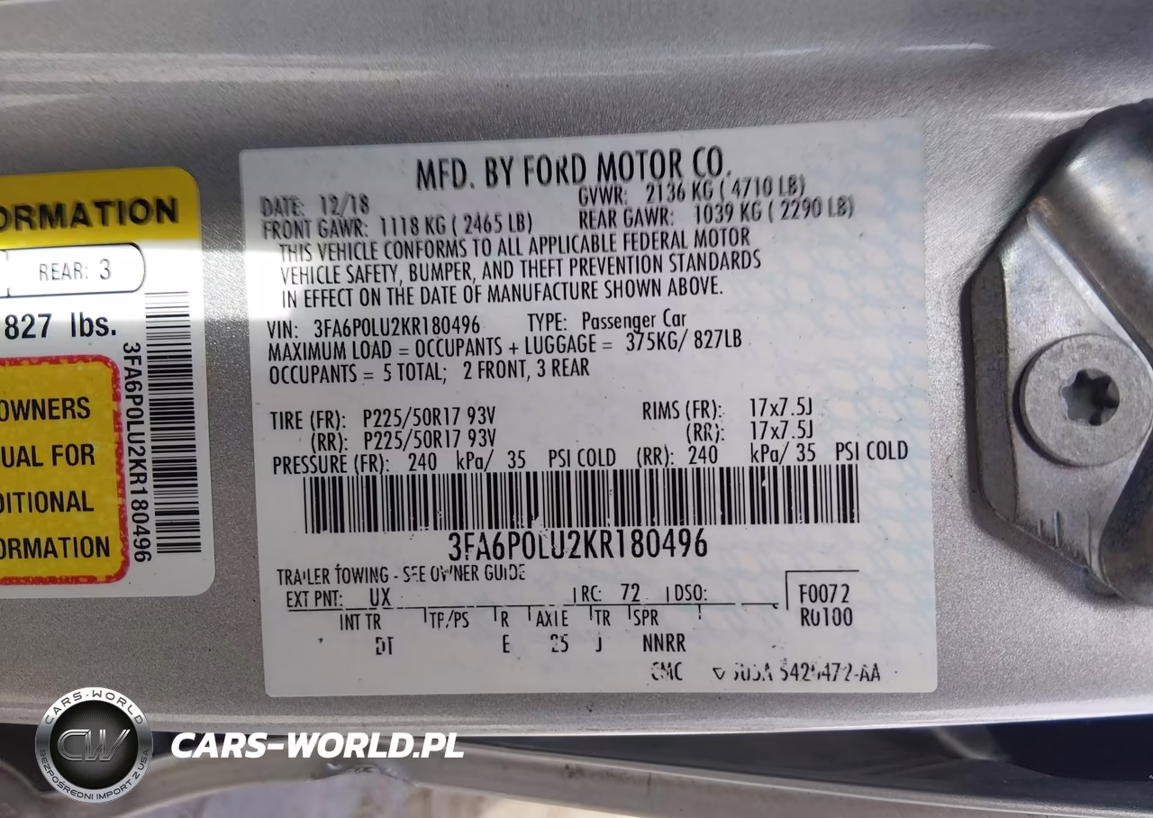 2019 Ford Fusion Hybrid Se VIN:3FA6P0LU2KR180496 - 9