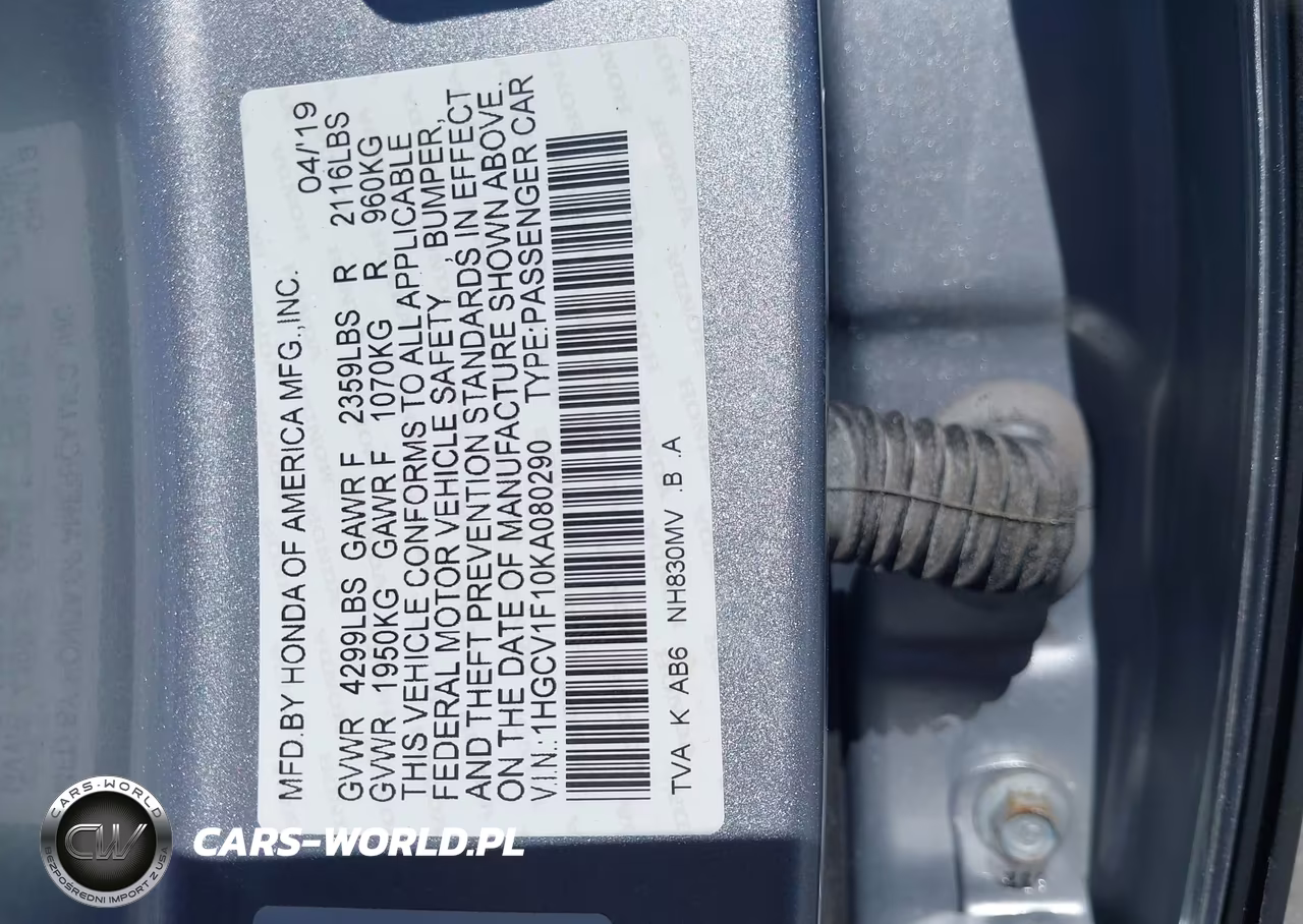 2019 Honda Accord Lx VIN:1HGCV1F10KA080290 - 9