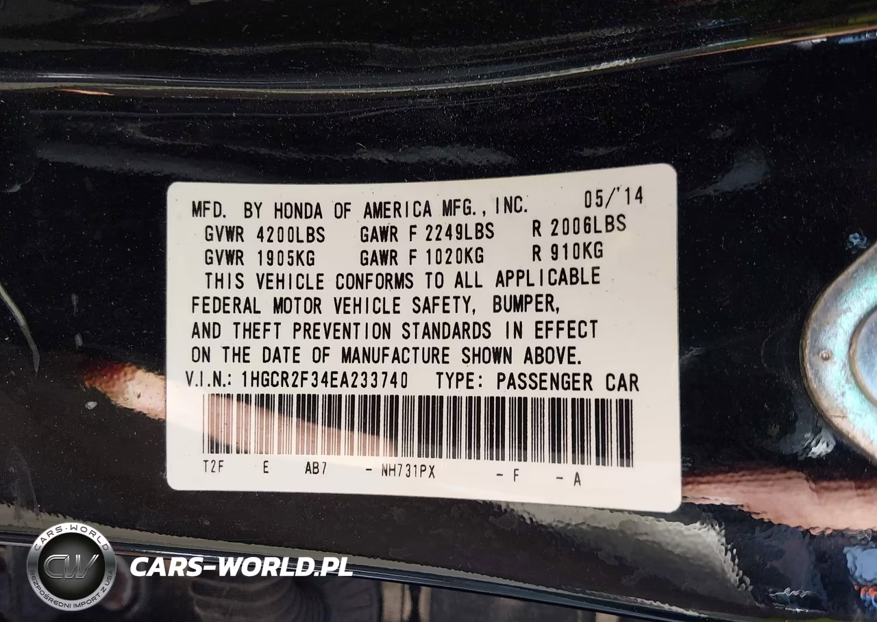 2014 Honda Accord Lx VIN:1HGCR2F34EA233740 - 9