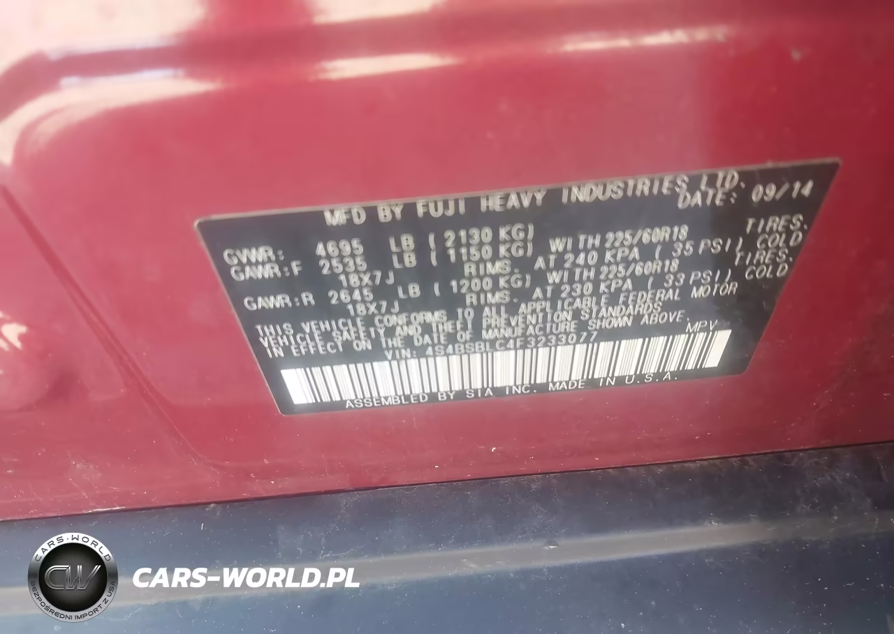 2015 Subaru Outback 2.5I Limited VIN:4S4BSBLC4F3233077 - 9