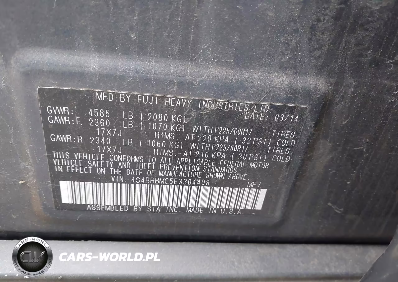 2014 Subaru Outback 2.5I Limited VIN:4S4BRBMC5E3304408 - 9