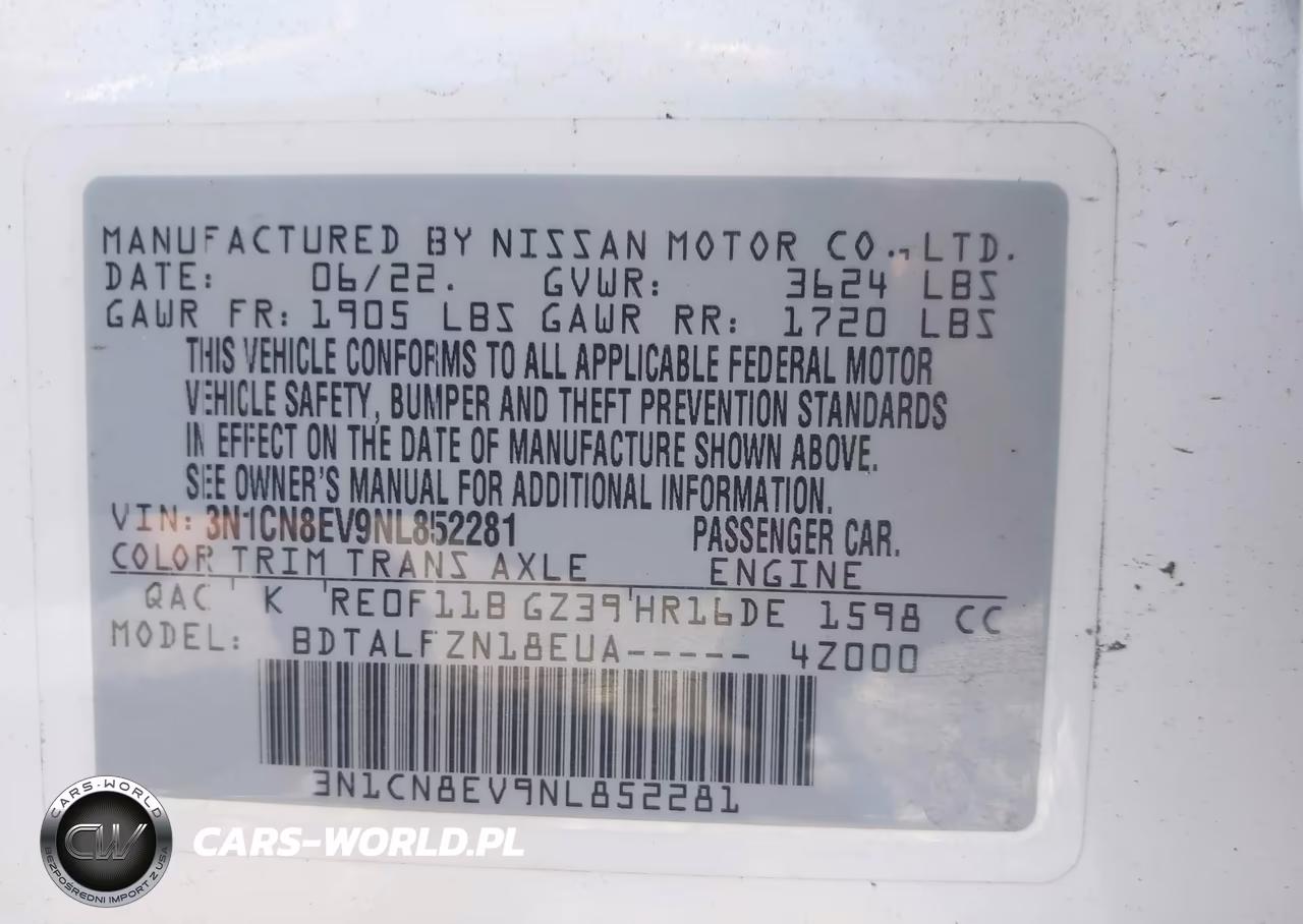 2022 Nissan Versa 1.6 Sv Xtronic Cvt VIN:3N1CN8EV9NL852281 - 9