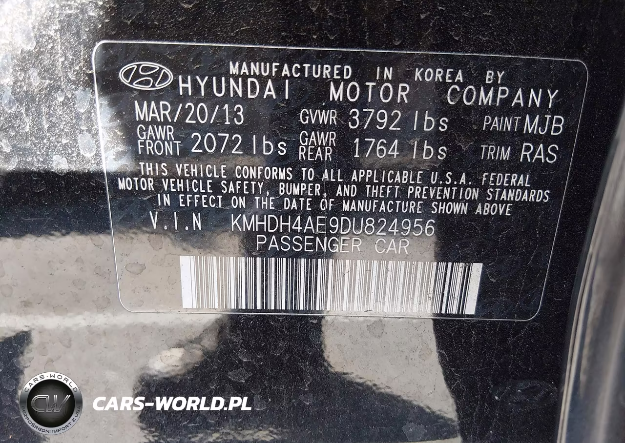 2013 Hyundai Elantra Gls VIN:KMHDH4AE9DU824956 - 9