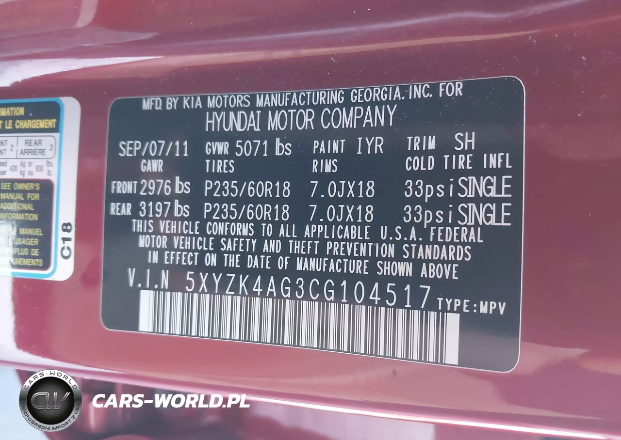 2012 Hyundai Santa Fe Limited V6 VIN:5XYZK4AG3CG104517 - 9
