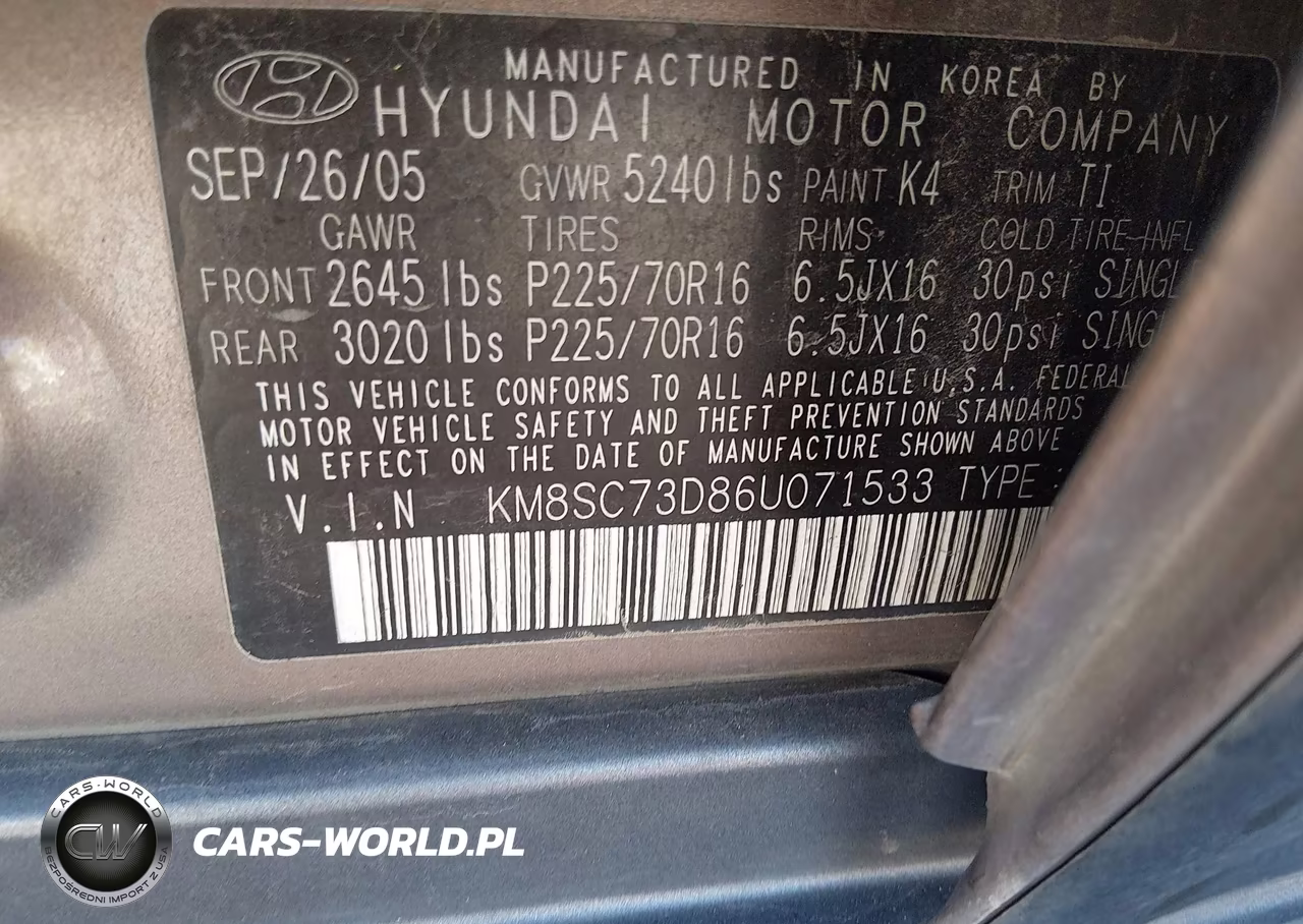 2006 Hyundai Santa Fe Gls VIN:KM8SC73D86U071533 - 9