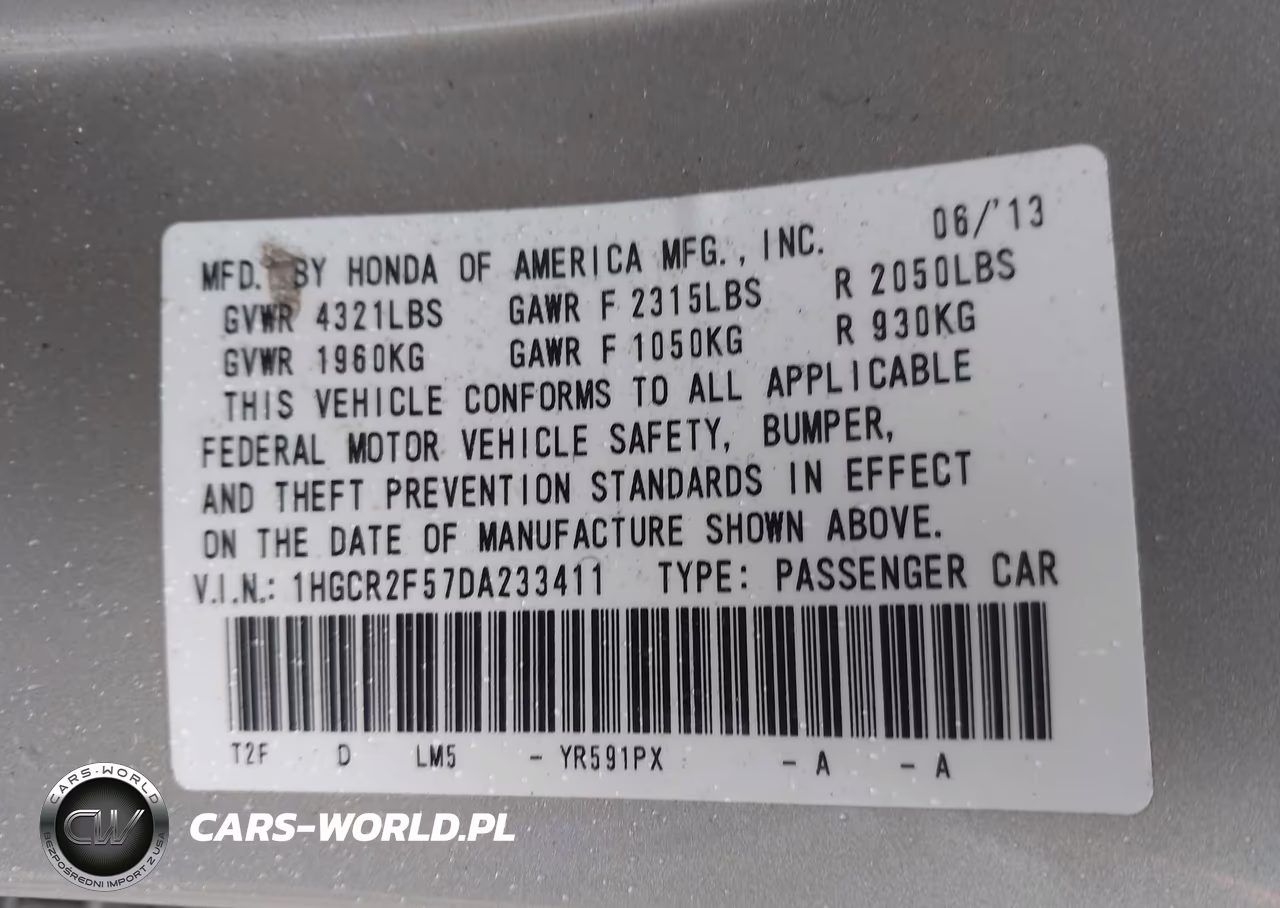 2013 Honda Accord Sport VIN:1HGCR2F57DA233411 - 9