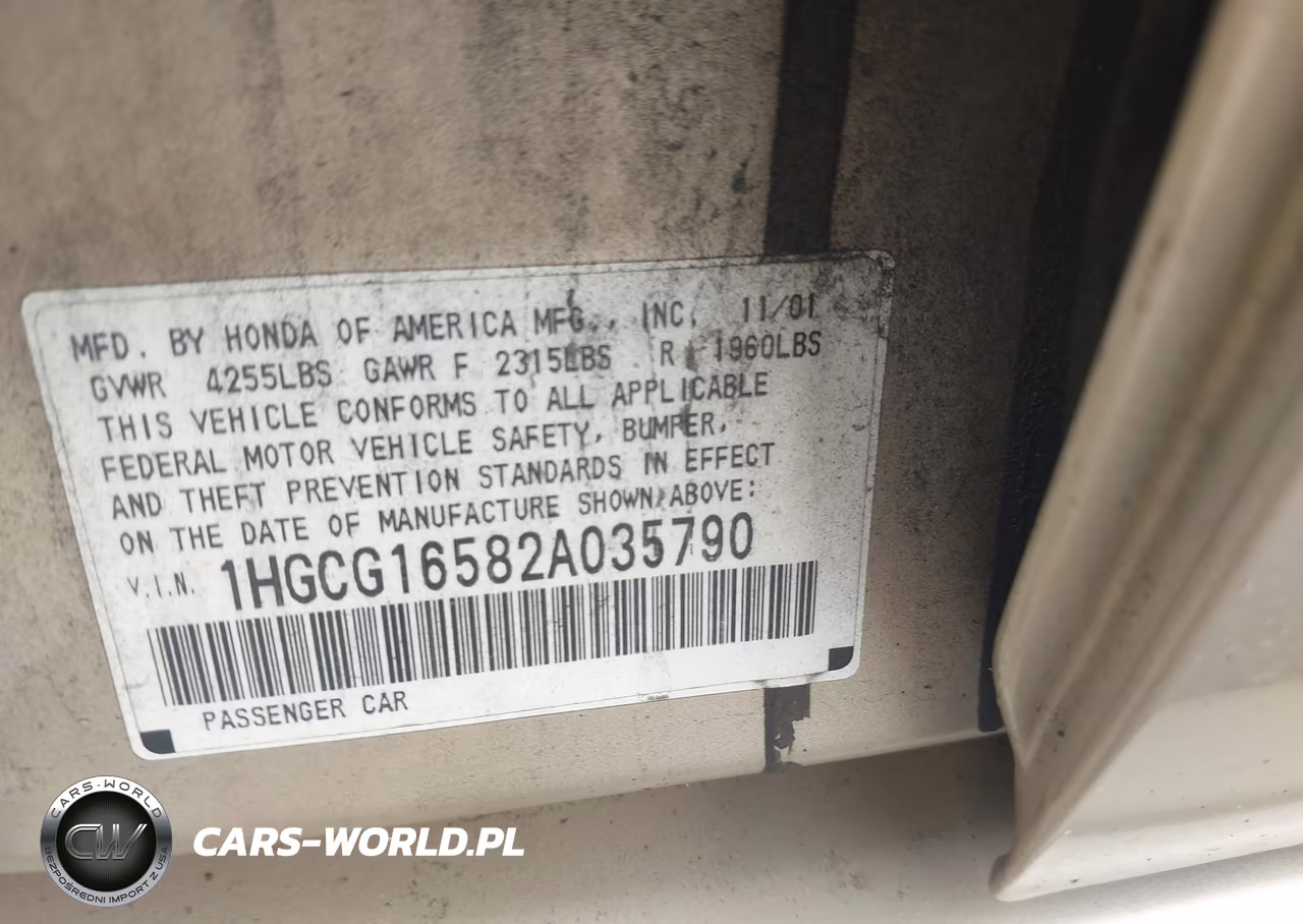 2002 Honda Accord 3.0 Ex VIN:1HGCG16582A035790 - 9