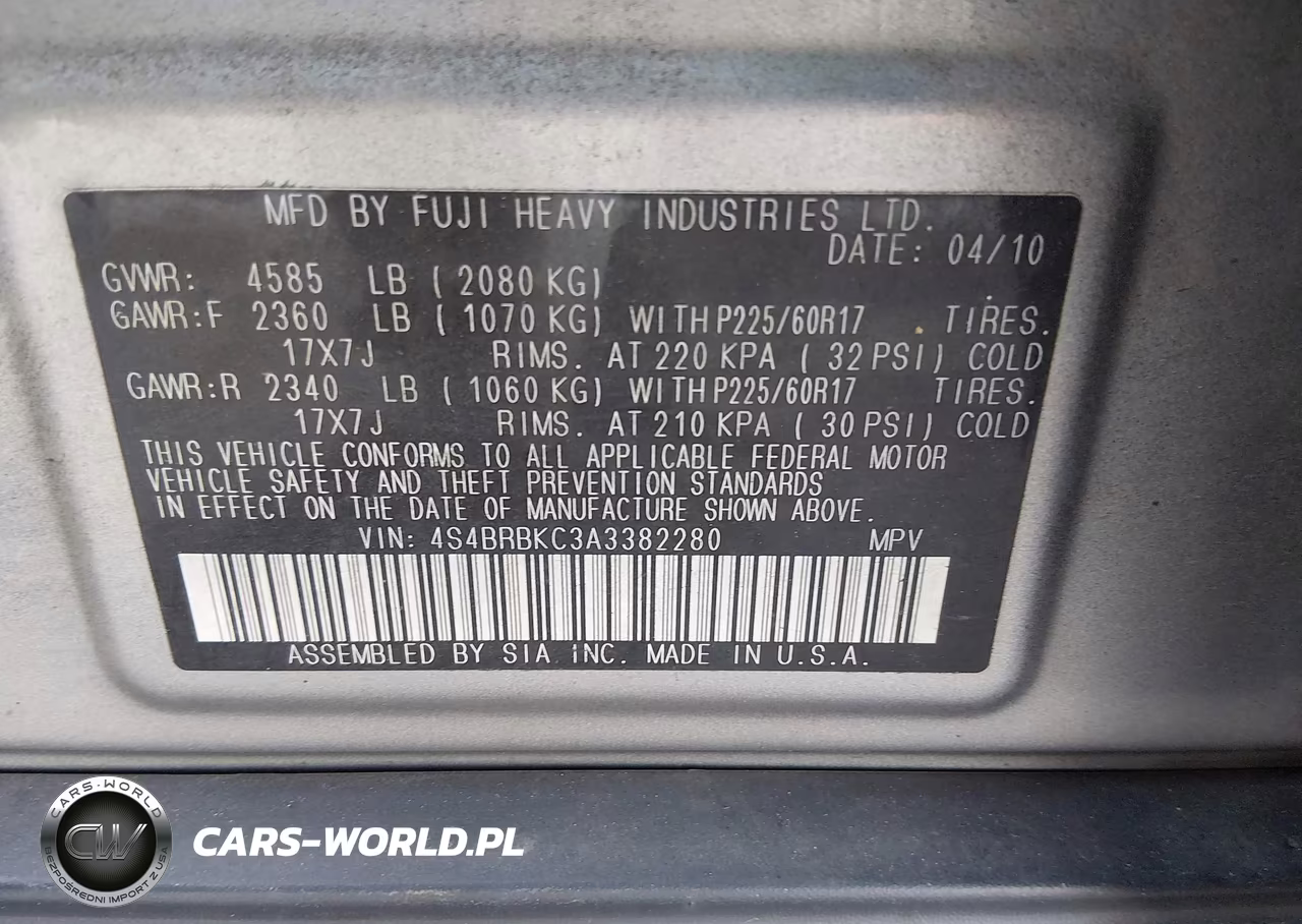 2010 Subaru Outback 2.5I Limited VIN:4S4BRBKC3A3382280 - 9
