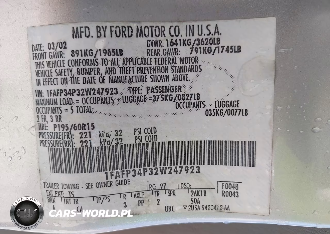 2002 Ford Focus Se VIN:1FAFP34P32W247923 - 9
