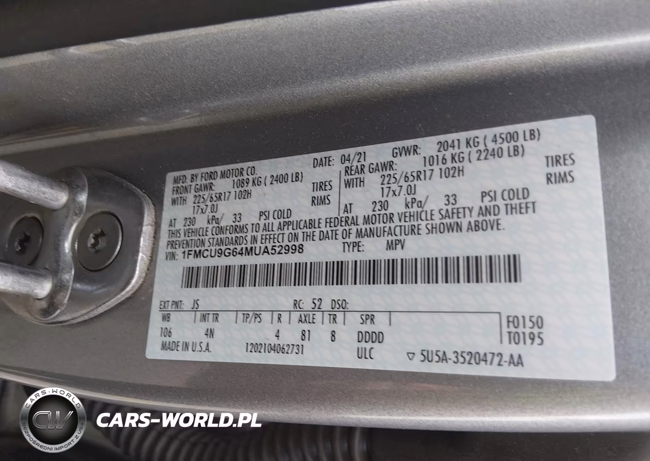 2021 Ford Escape Se VIN:1FMCU9G64MUA52998 - 9