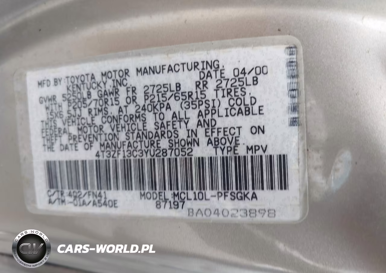 2000 Toyota Sienna Le VIN:4T3ZF13C3YU287052 - 9