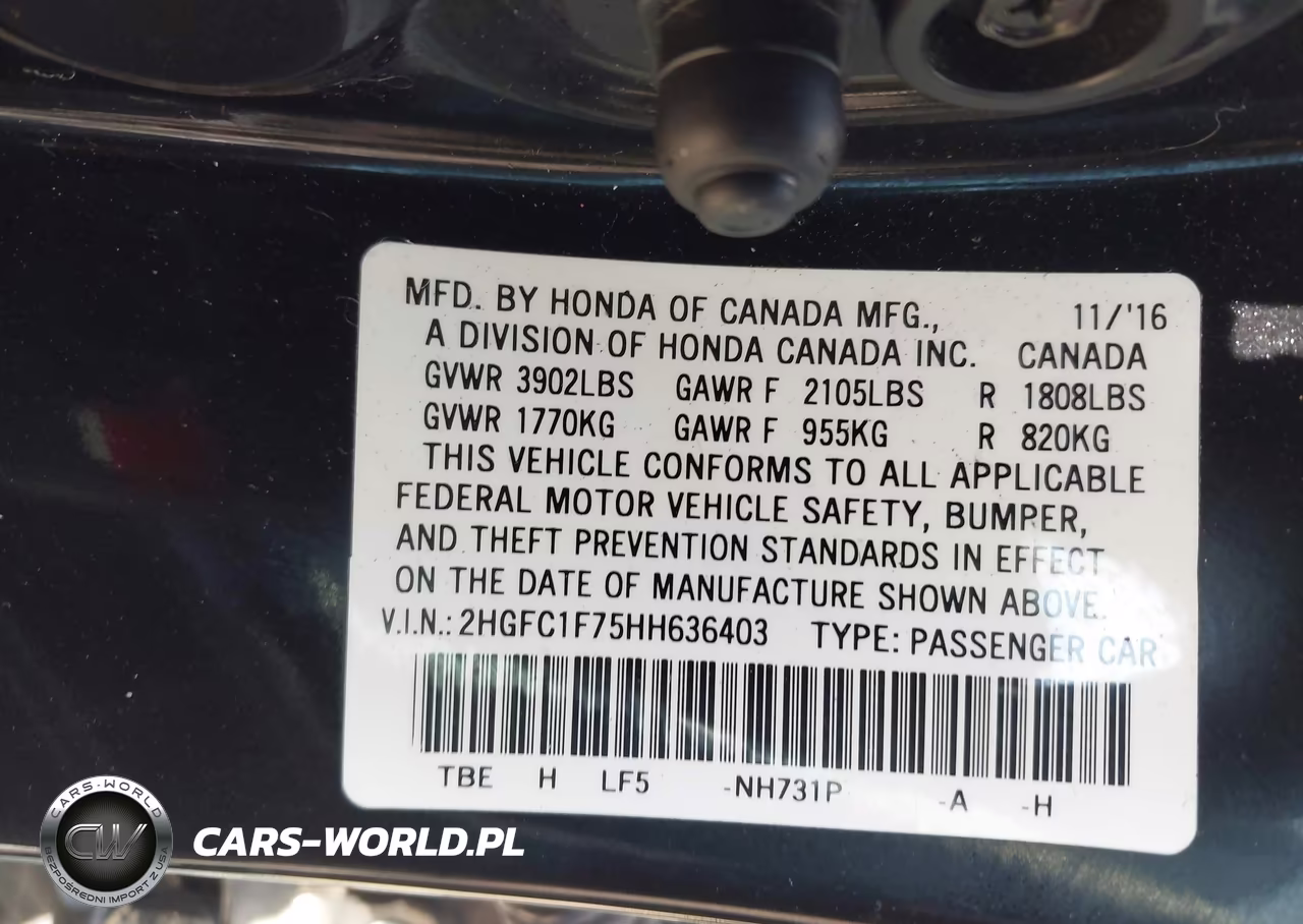 2017 Honda Civic Ex-L VIN:2HGFC1F75HH636403 - 9