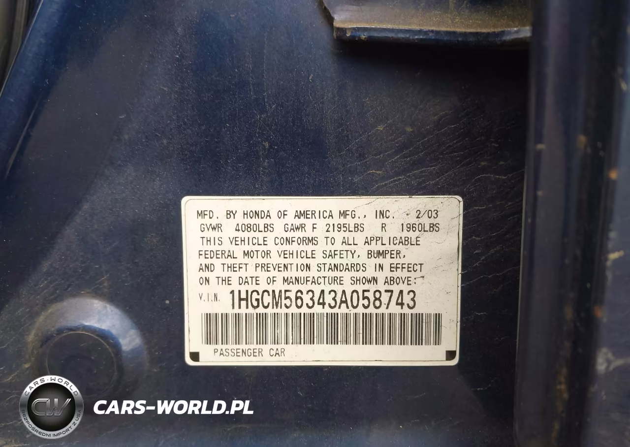 2003 Honda Accord 2.4 Lx VIN:1HGCM56343A058743 - 9