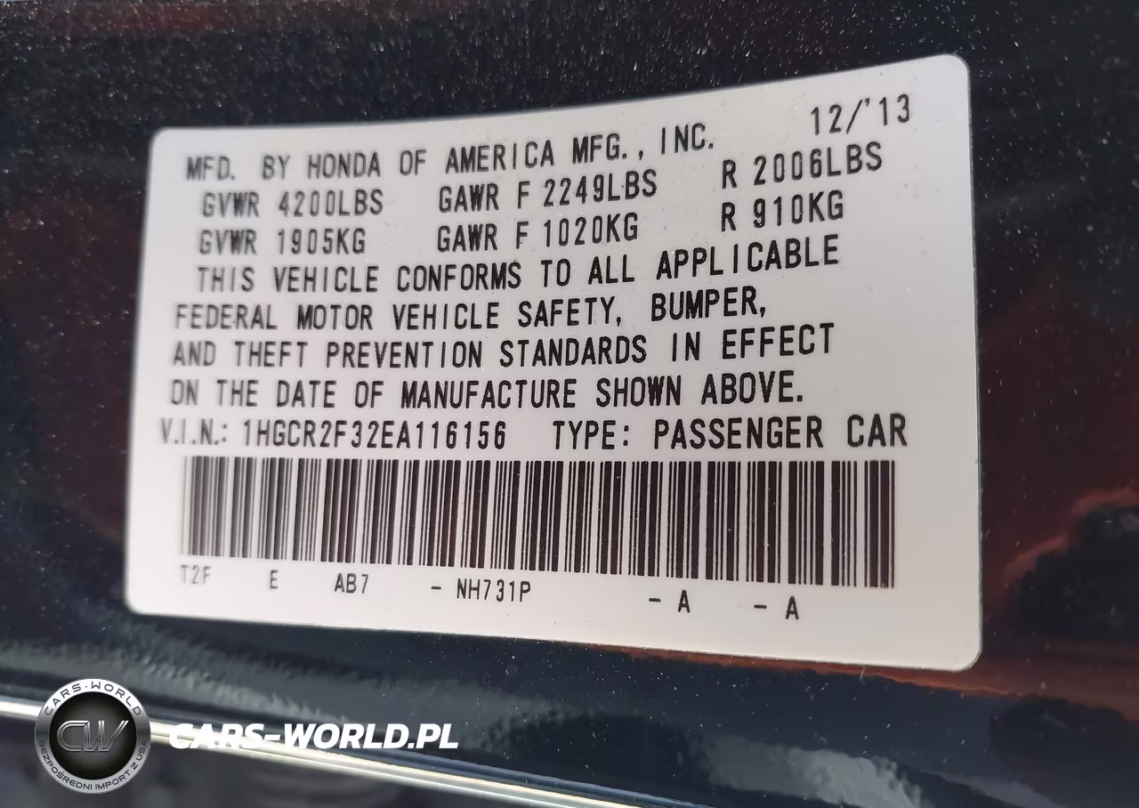 2014 Honda Accord Lx VIN:1HGCR2F32EA116156 - 9