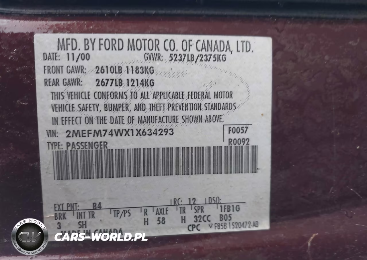 2001 Mercury Grand Marquis Gs VIN:2MEFM74WX1X634293 - 9