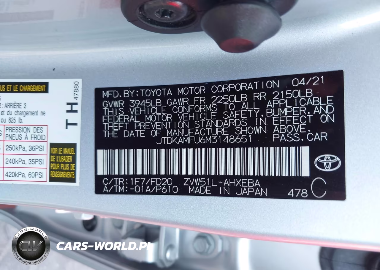 2021 Toyota Prius Le VIN:JTDKAMFU6M3148651 - 9