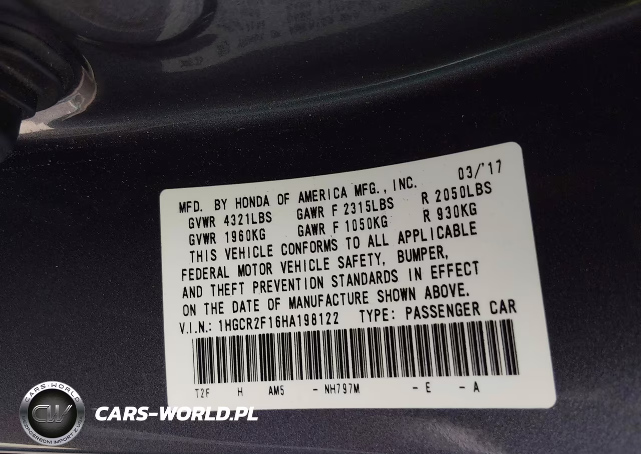 2017 Honda Accord Sport Se VIN:1HGCR2F16HA198122 - 9