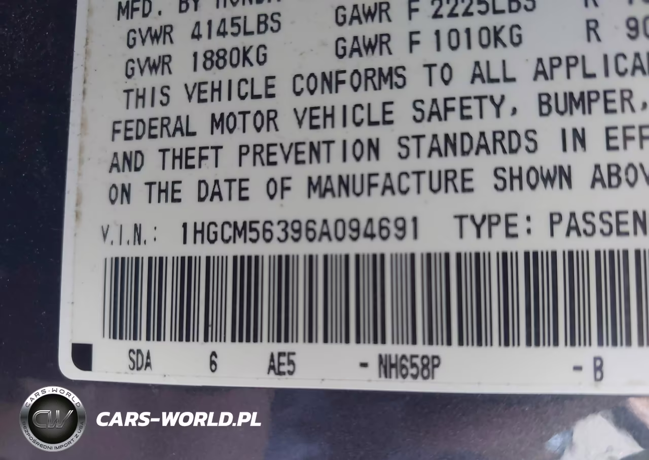 2006 Honda Accord 2.4 Se VIN:1HGCM56396A094691 - 9