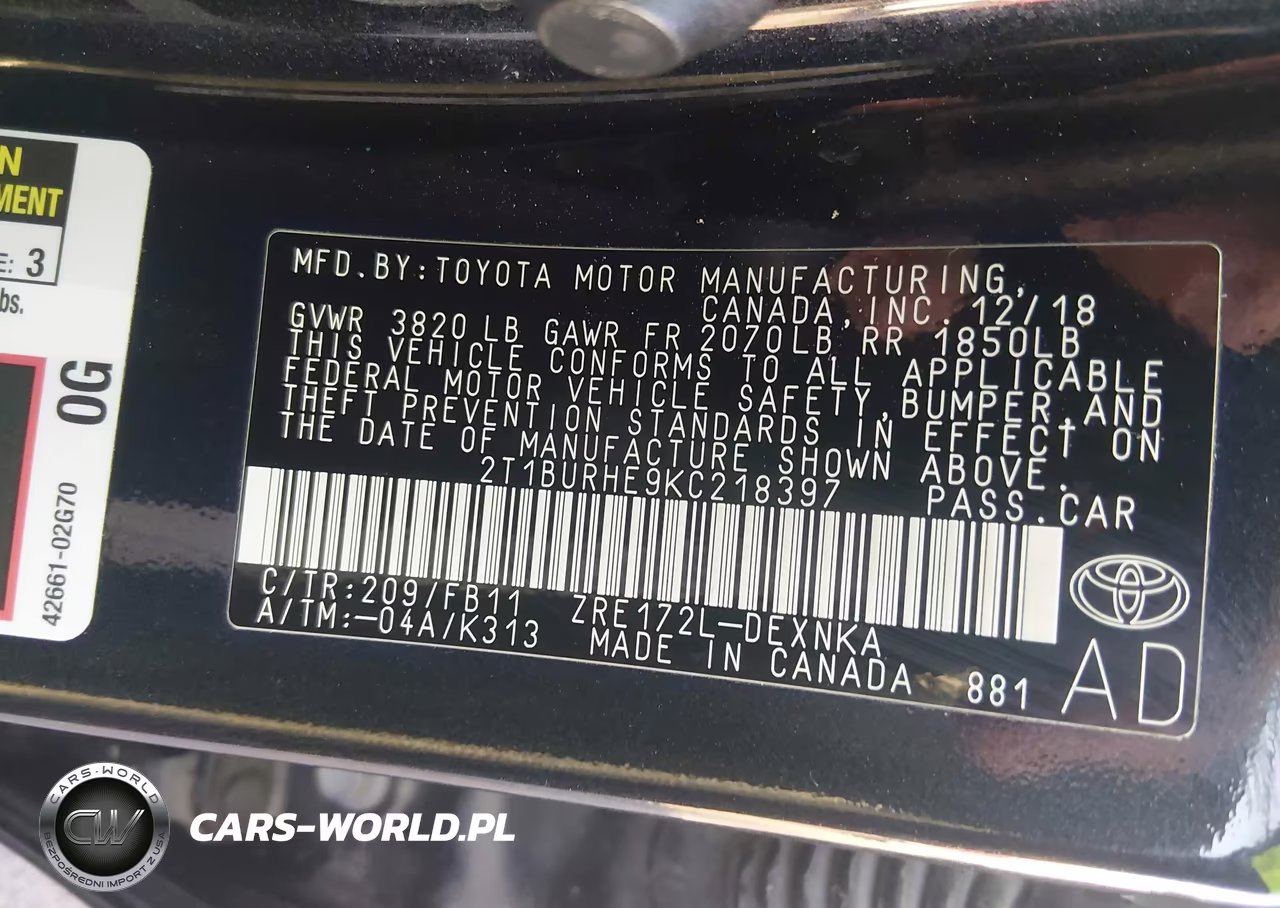 2019 Toyota Corolla Le VIN:2T1BURHE9KC218397 - 9