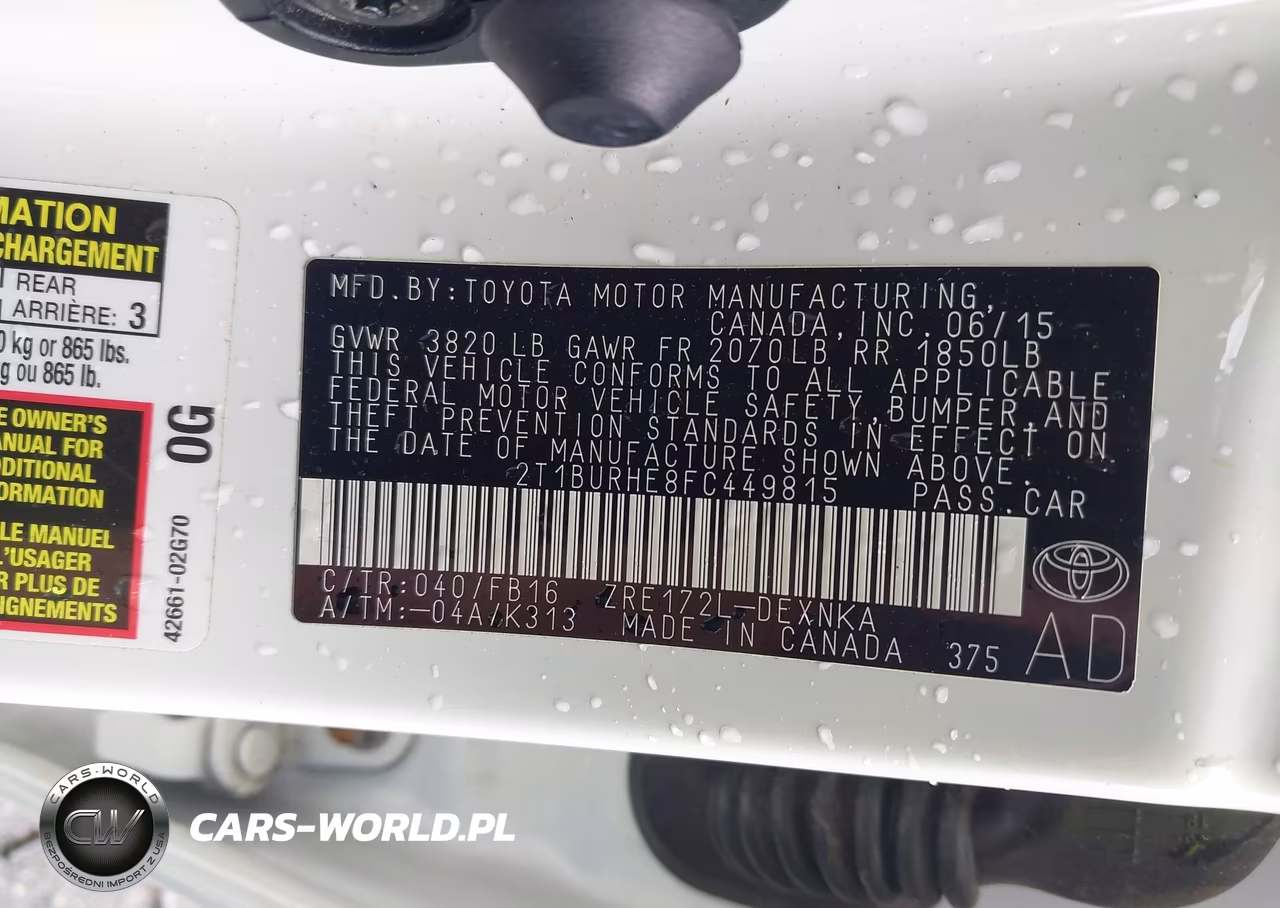 2015 Toyota Corolla Le VIN:2T1BURHE8FC449815 - 9