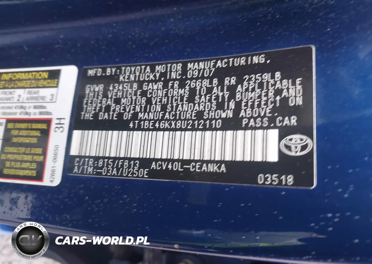 2008 Toyota Camry Le VIN:4T1BE46KX8U212110 - 9