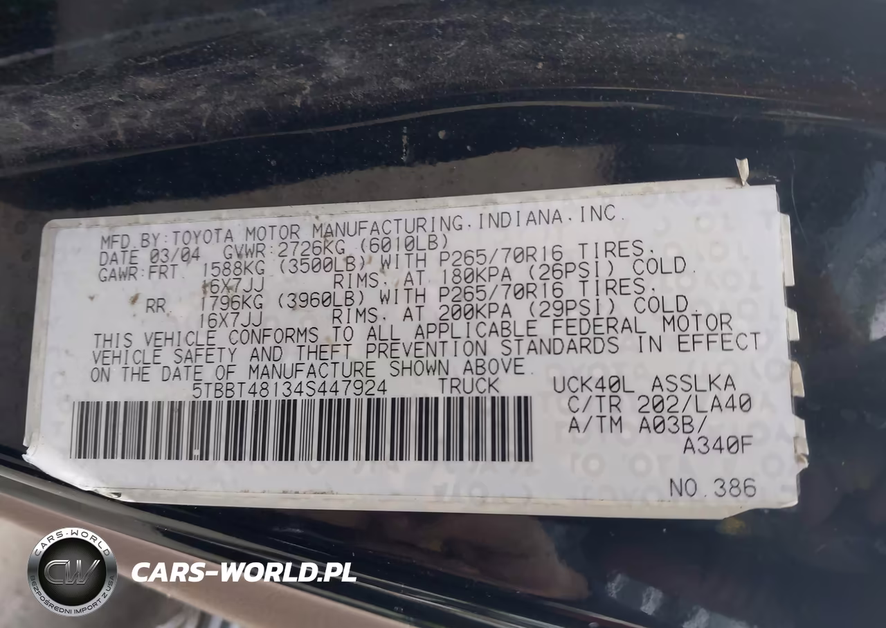 2004 Toyota Tundra Limited V8 VIN:5TBBT48134S447924 - 9