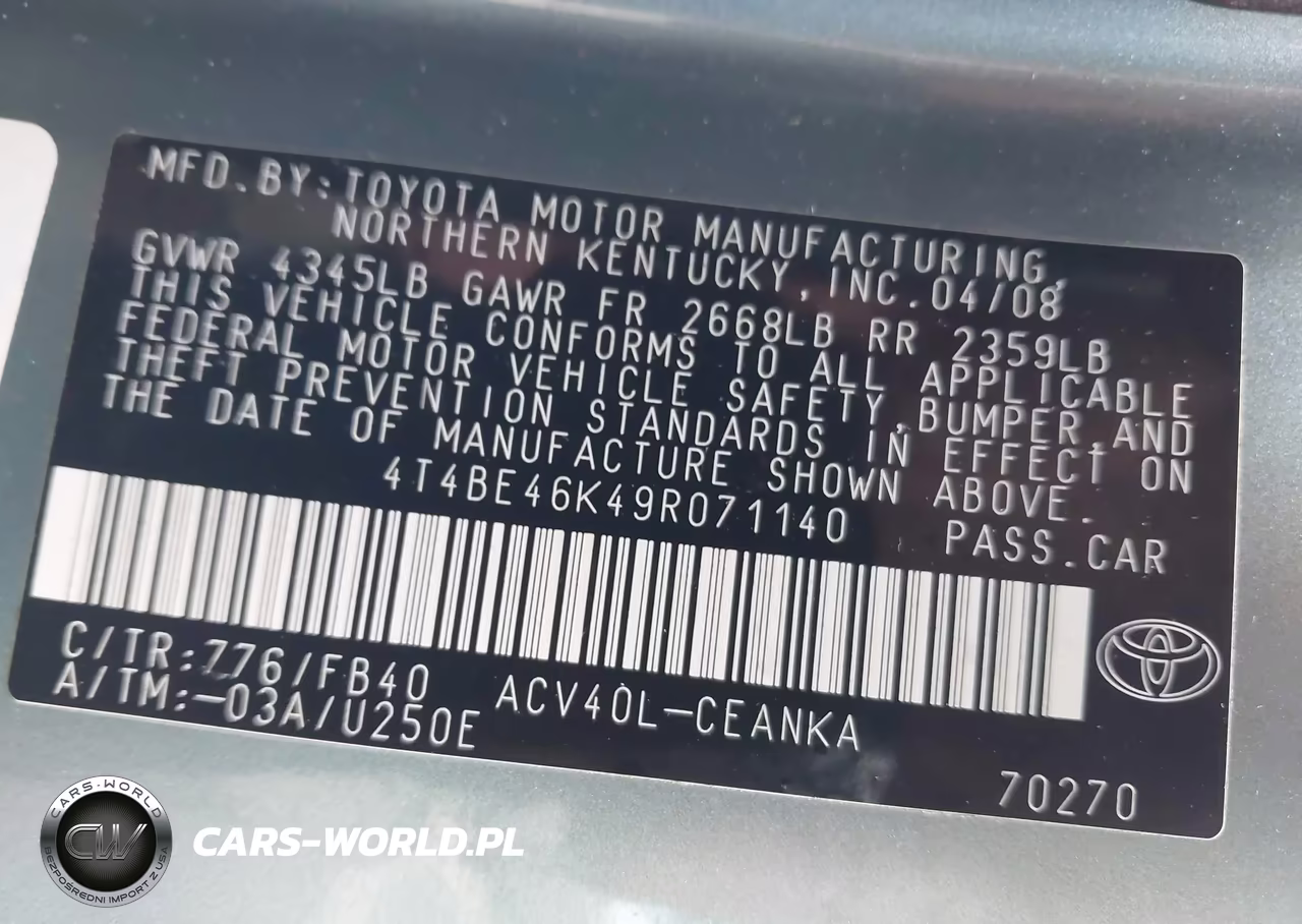 2009 Toyota Camry Le VIN:4T4BE46K49R071140 - 9