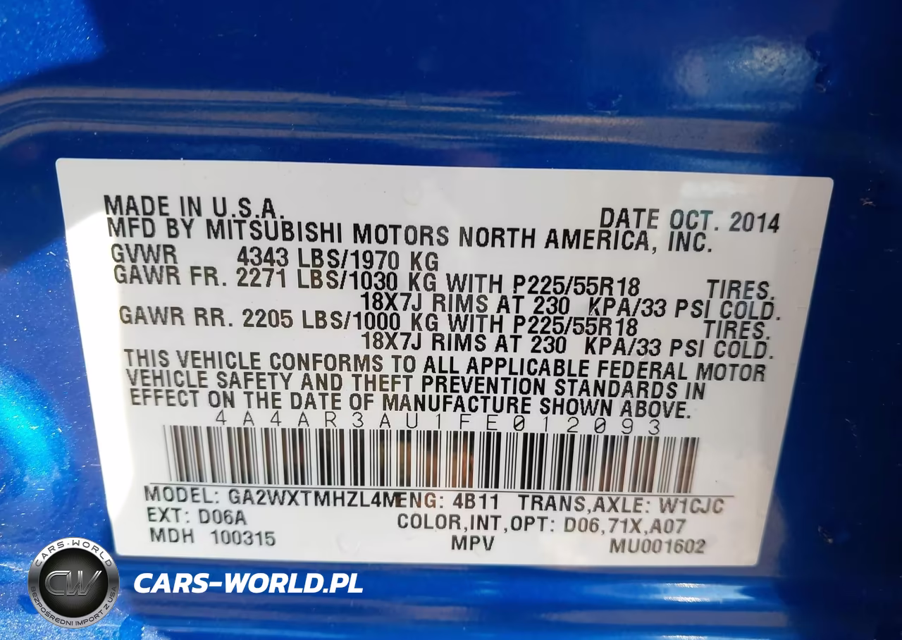 2015 Mitsubishi Outlander Sport Es VIN:4A4AR3AU1FE012093 - 9