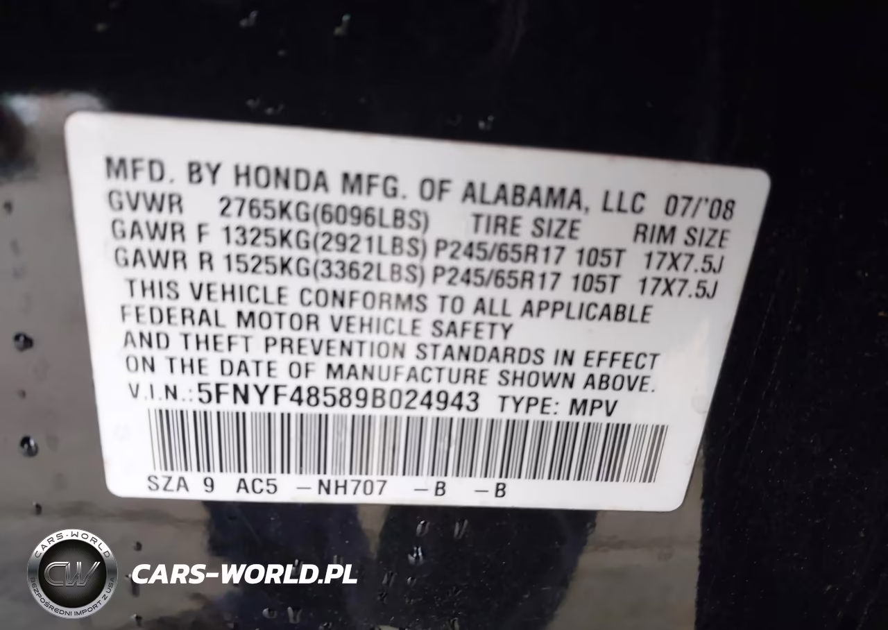 2009 Honda Pilot Ex-L VIN:5FNYF48589B024943 - 9