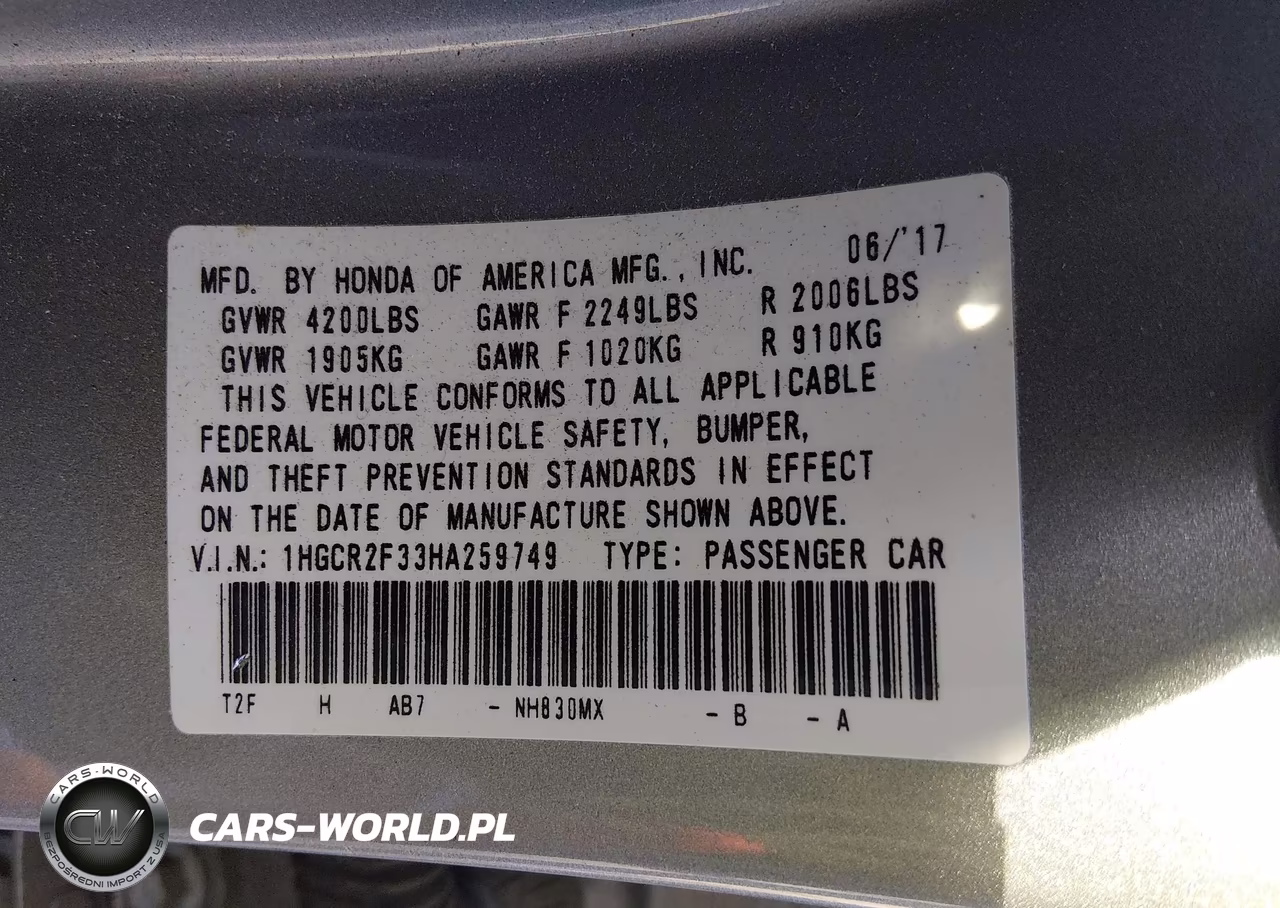 2017 Honda Accord Lx VIN:1HGCR2F33HA259749 - 9
