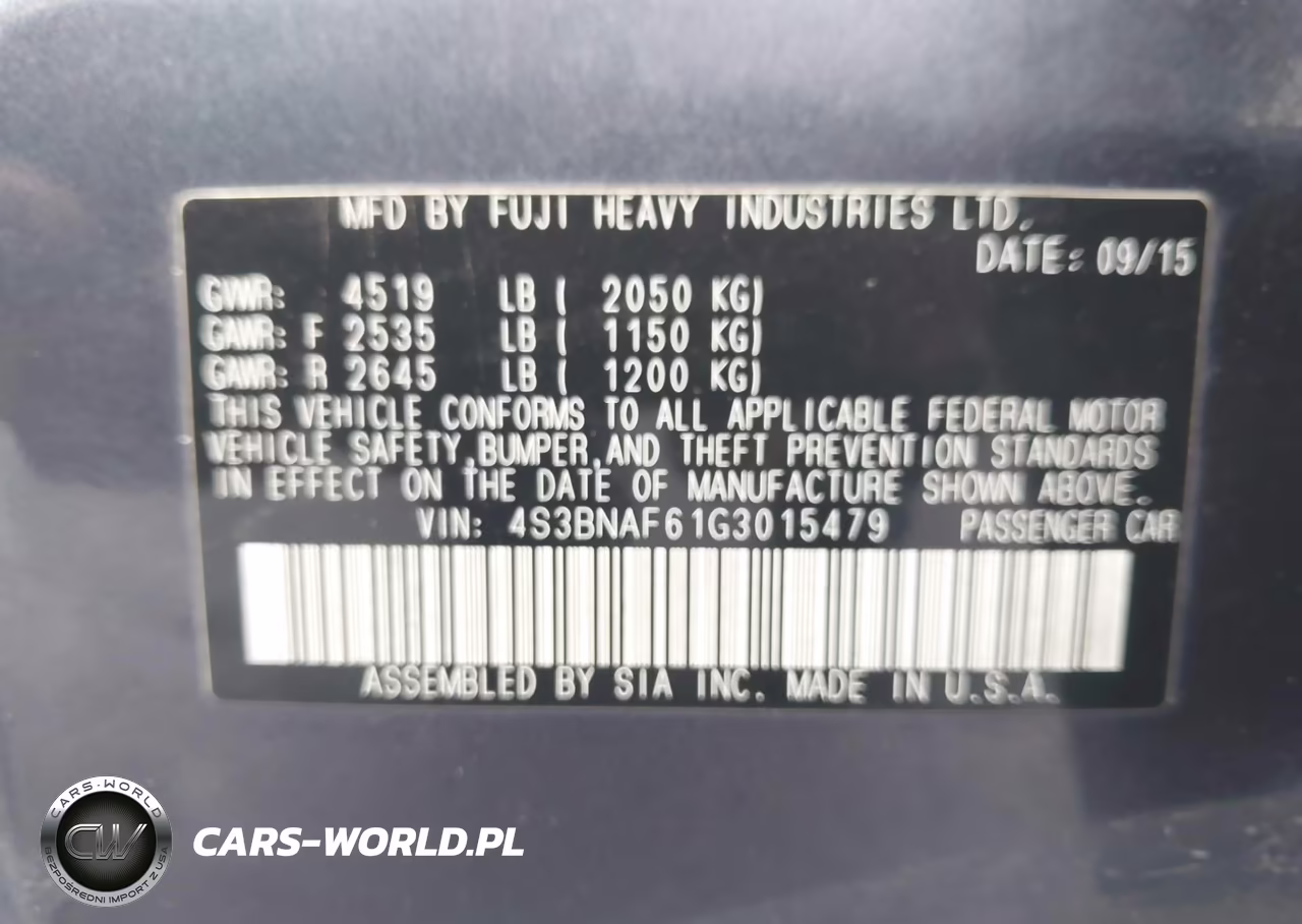 2016 Subaru Legacy 2.5I Premium VIN:4S3BNAF61G3015479 - 9