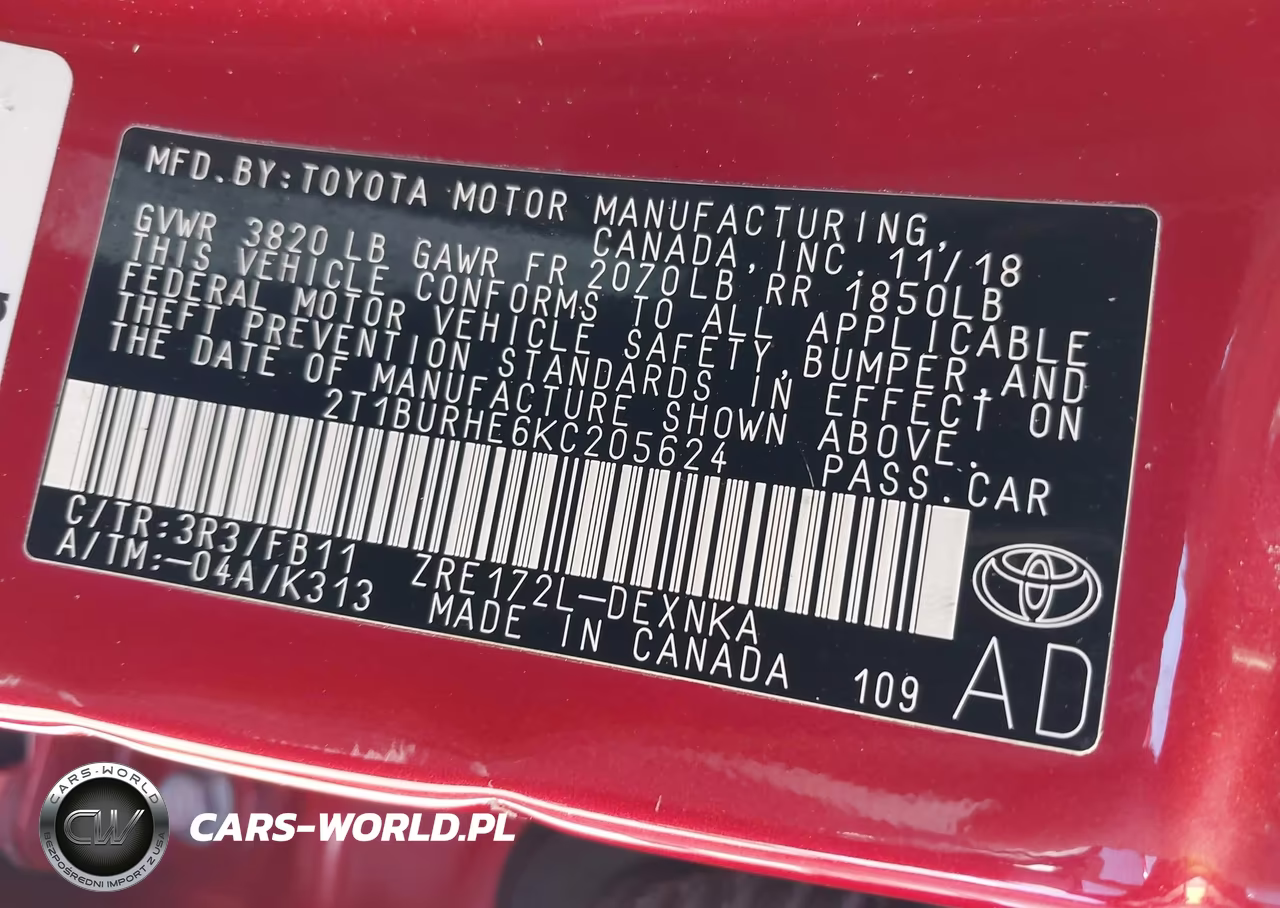 2019 Toyota Corolla Le VIN:2T1BURHE6KC205624 - 9