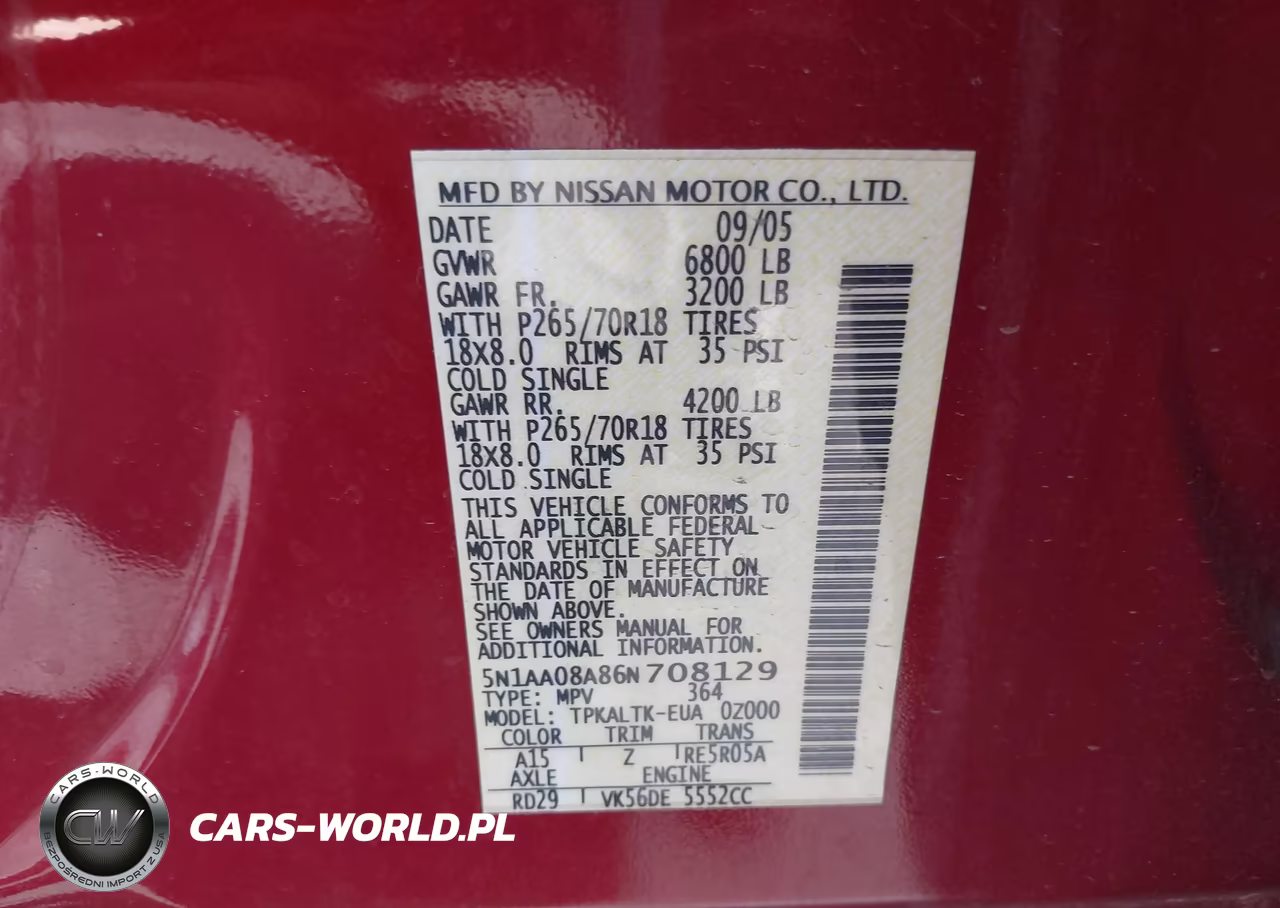 2006 Nissan Armada Se VIN:5N1AA08A86N708129 - 9