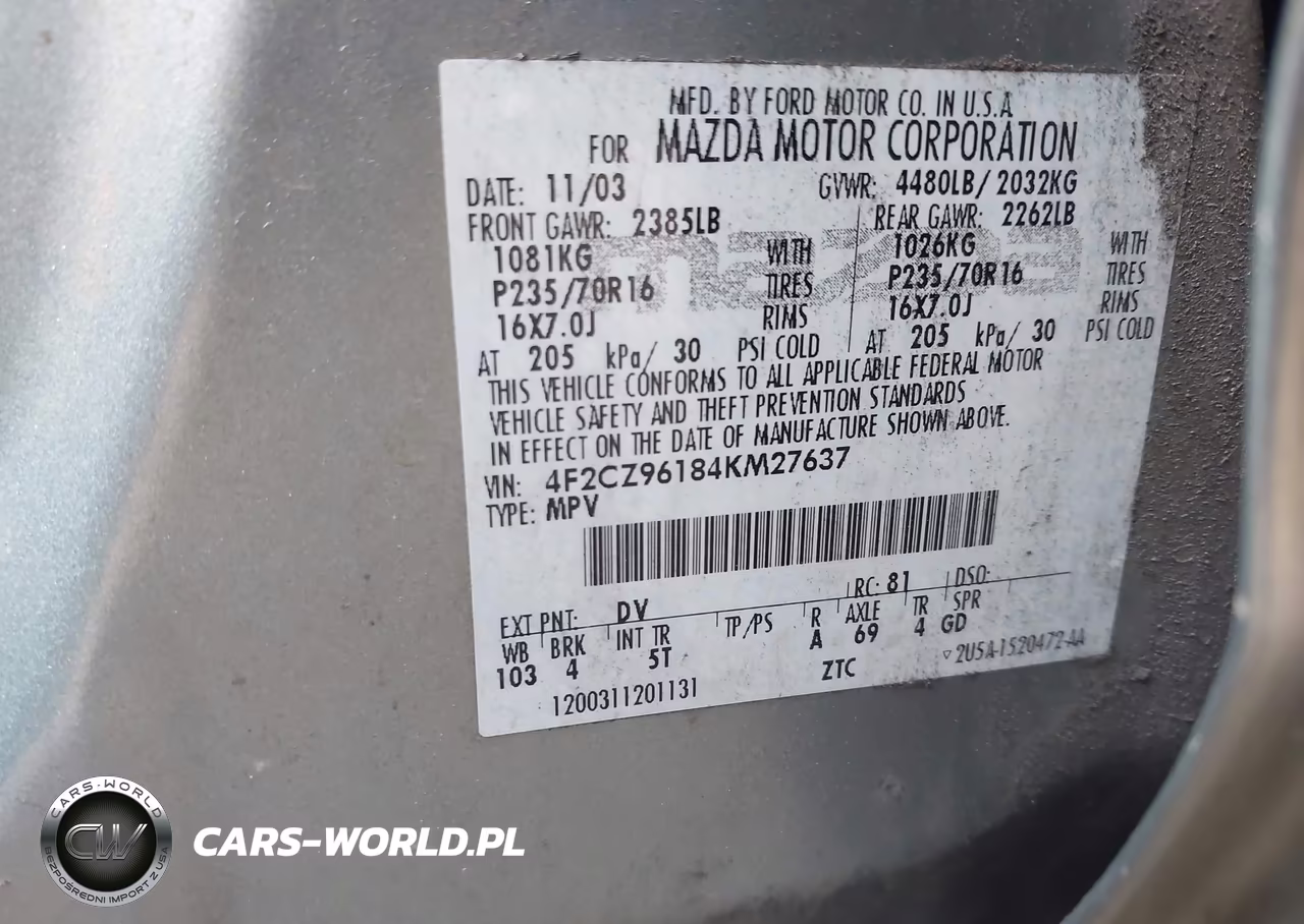 2004 Mazda Tribute Es V6 VIN:4F2CZ96184KM27637 - 9