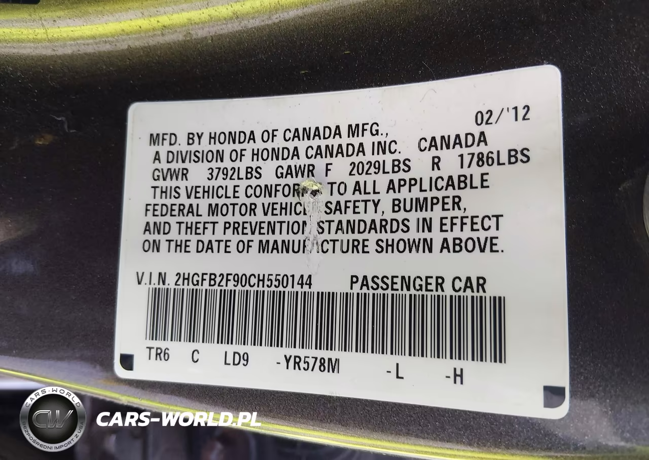 2012 Honda Civic Ex-L VIN:2HGFB2F90CH550144 - 9