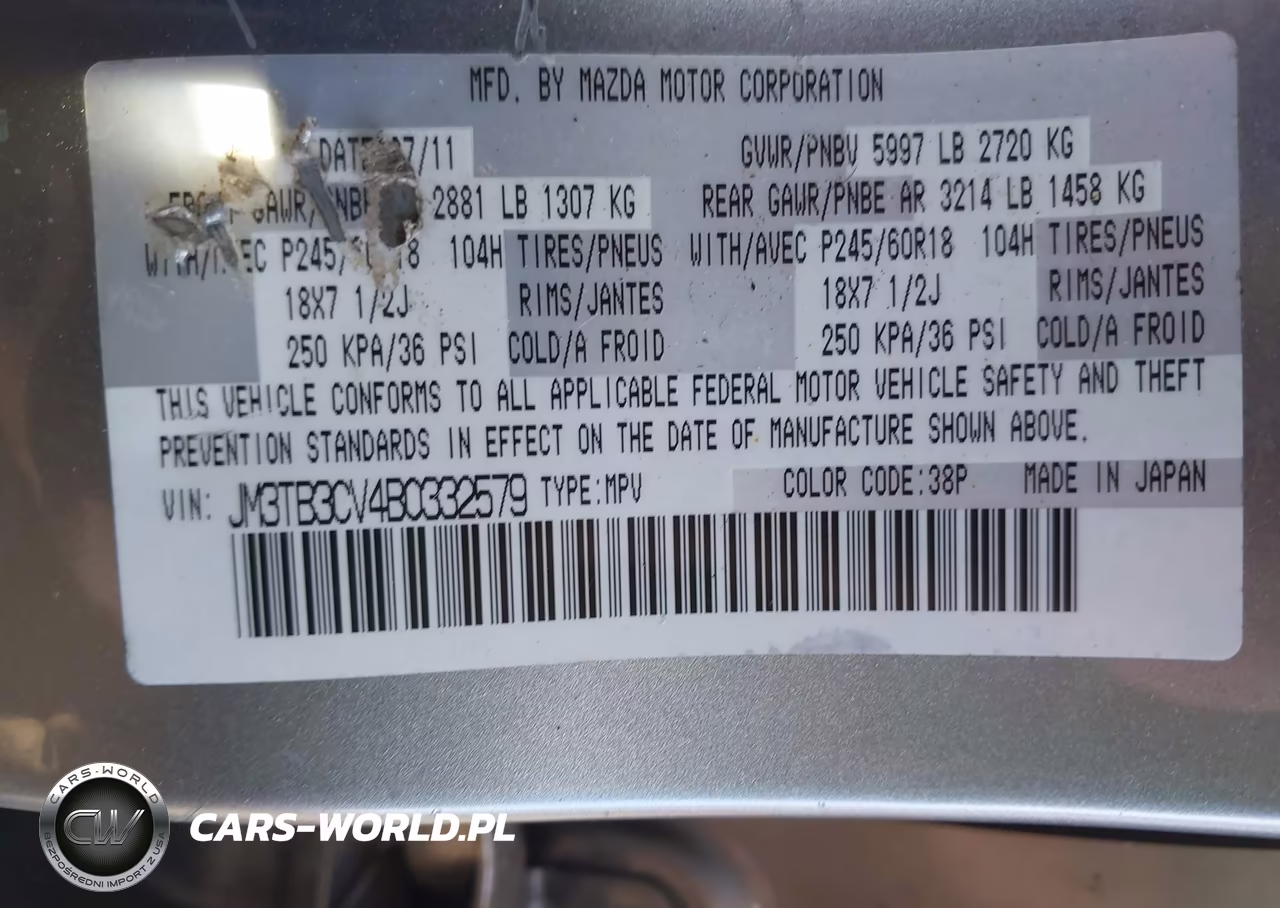 2011 Mazda Cx-9 Touring VIN:JM3TB3CV4B0332579 - 9